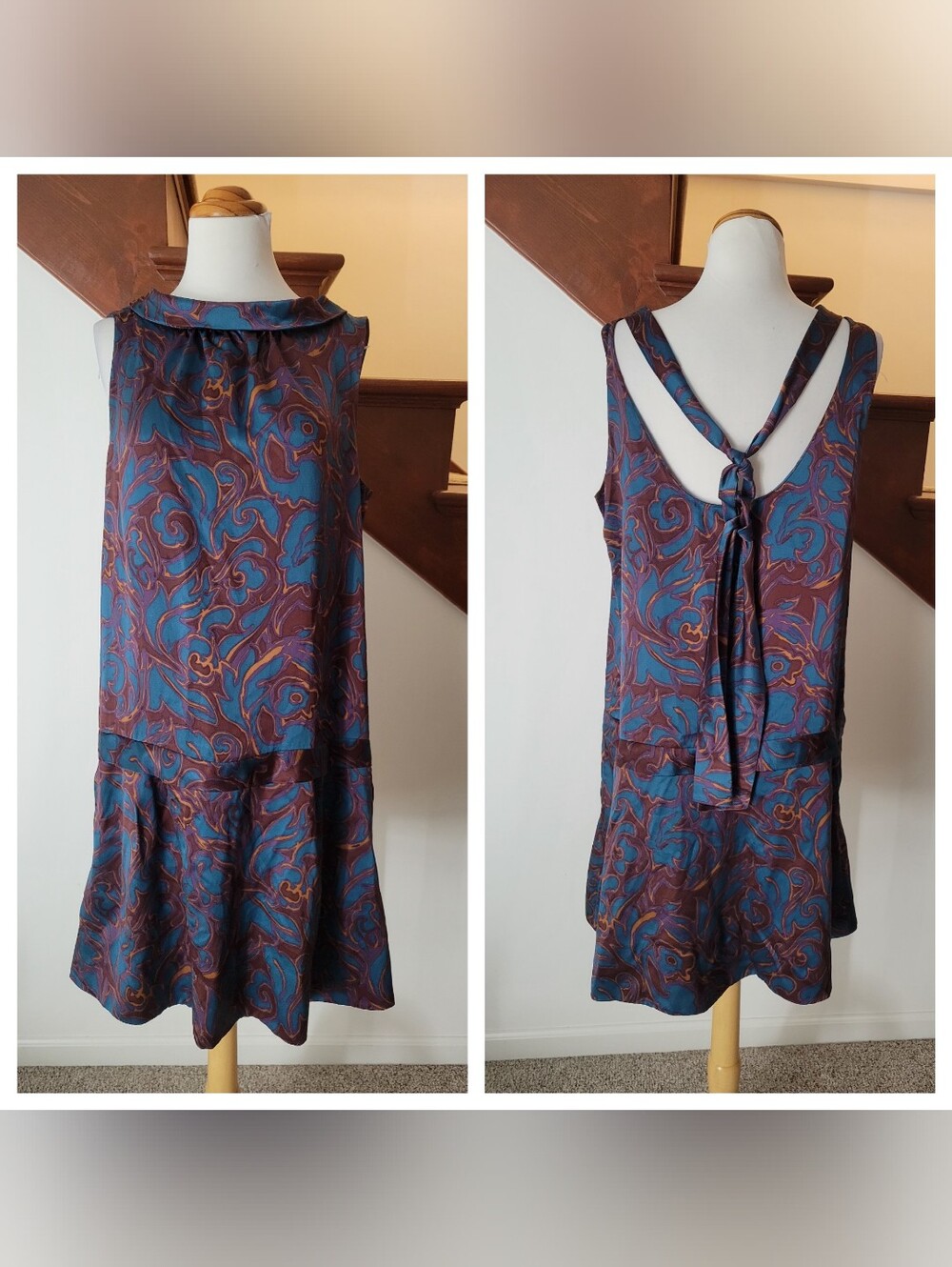 Marc by Marc Jacobs 100% silk Sleeveless Floral Swirl Drop-Waist Dress  Size L